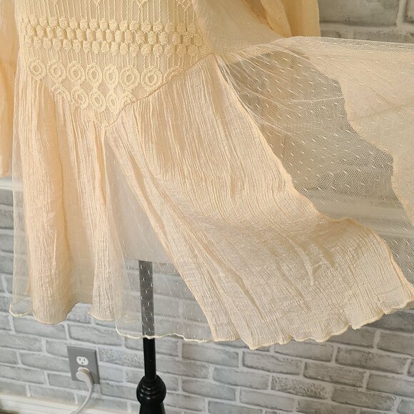 Rebellion Gauze Lace Bell Sleeve Blouse Top Sheer Romantic Feminine Boho Chic M - Picture 9 of 11